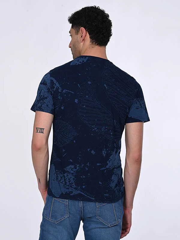 Indian Terrain Men's Half Sleeve Regular Fit Dark Blue Round Neck T-Shirt